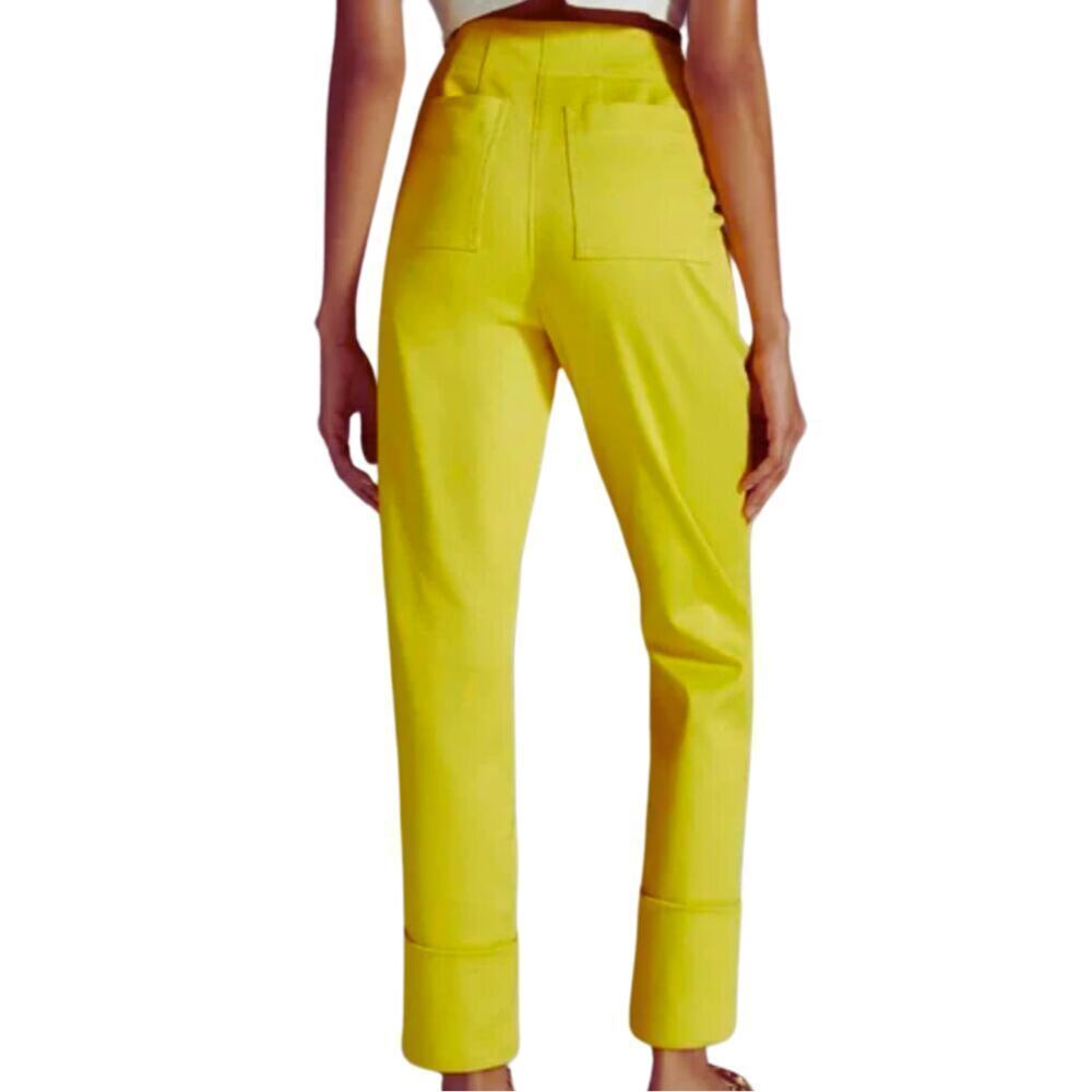 MAEVE High Waist Yellow Cigarette Capri Pants Womens 6 Glamorous Versatile Rich - Picture 4 of 14